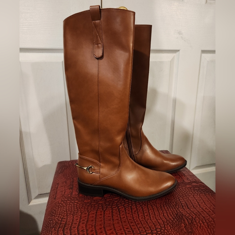 Sam and Libby Brand | Women's size 6 Brown  Knee High Riding Boots Side Zip NWOT - Picture 2 of 11